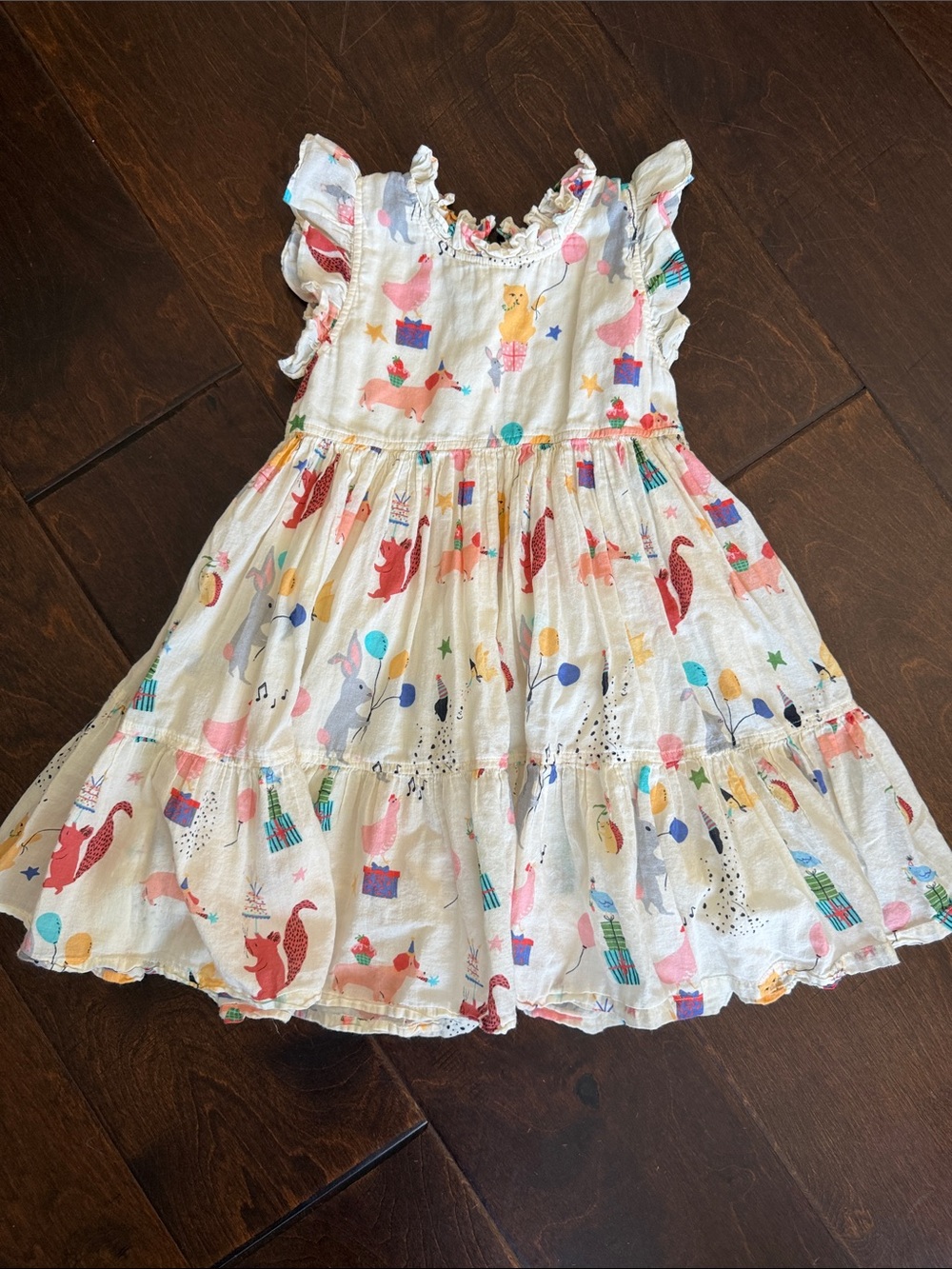 PINK CHICKEN: Girls White Party Animal Print Ruffled Dress